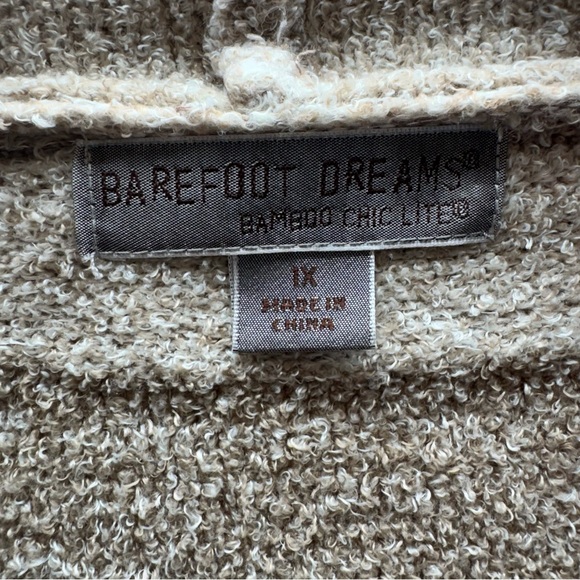 Barefoot Dreams Bamboo Chic Lite Cardigan Taupe Striped Cozy Soft Sweater 1X - Picture 3 of 5